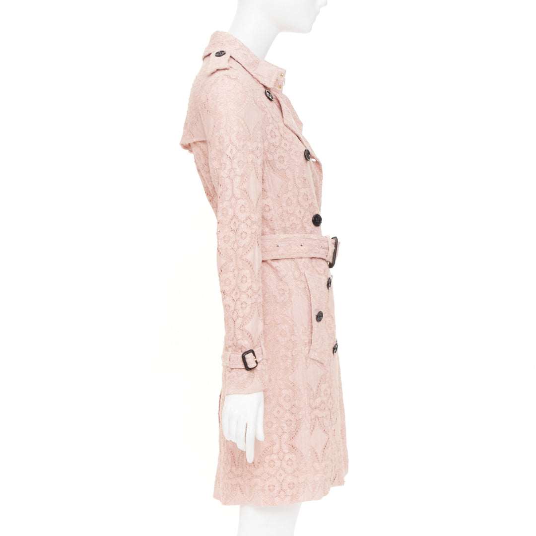BURBERRY 2016 Kensington pink lace double breasted belted trench coat UK8 S