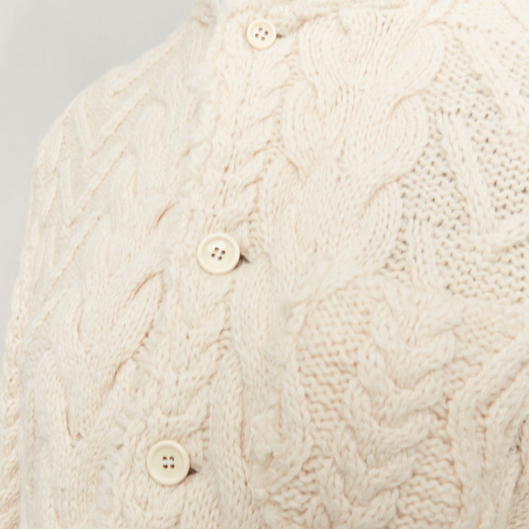JUNYA WATANABE MAN 2003 cream frayed edge wool cable knit tailored jacket M