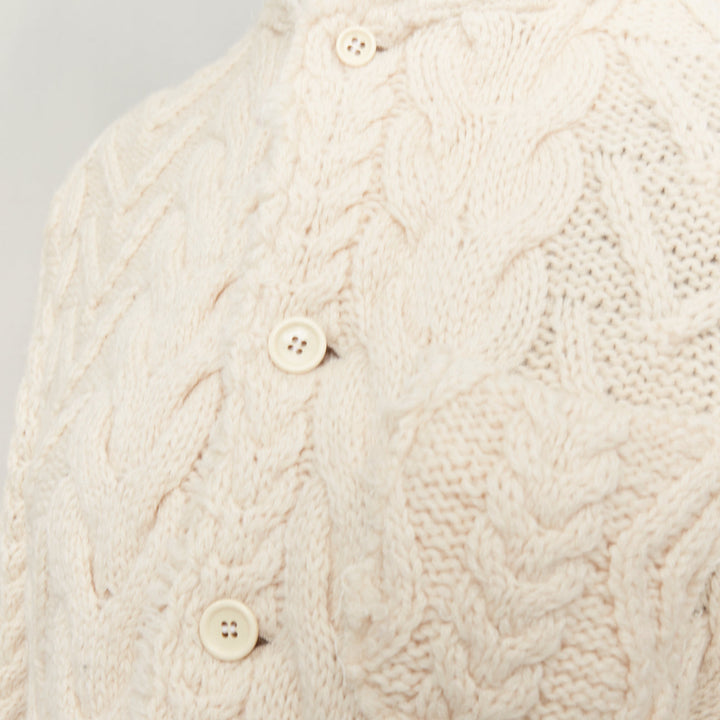 JUNYA WATANABE MAN 2003 cream frayed edge wool cable knit tailored jacket M