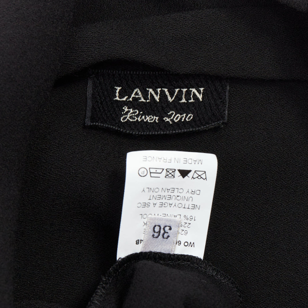 LANVIN 2010 black viscose blend asymmetric zip drape top FR36 S