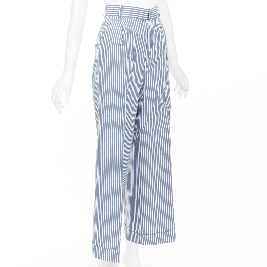CHRISTIAN DIOR blue white silk cotton striped nautical wide pants FR32 XXS