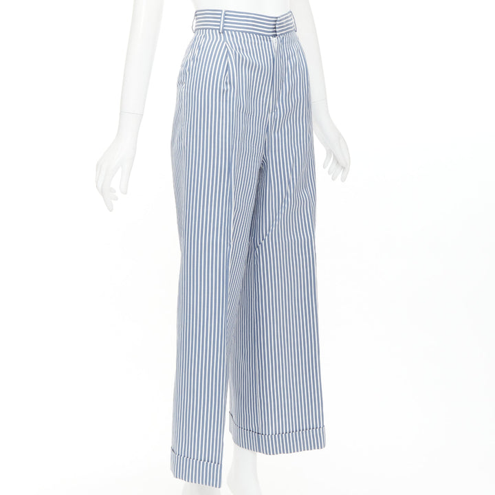 CHRISTIAN DIOR blue white silk cotton striped nautical wide pants FR32 XXS