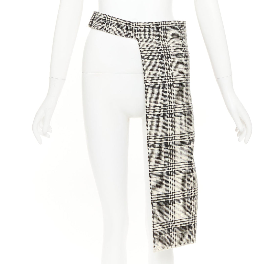 PRADA 2015 Glen check virgin houndstooth wool tweed half skirt belt IT40 S