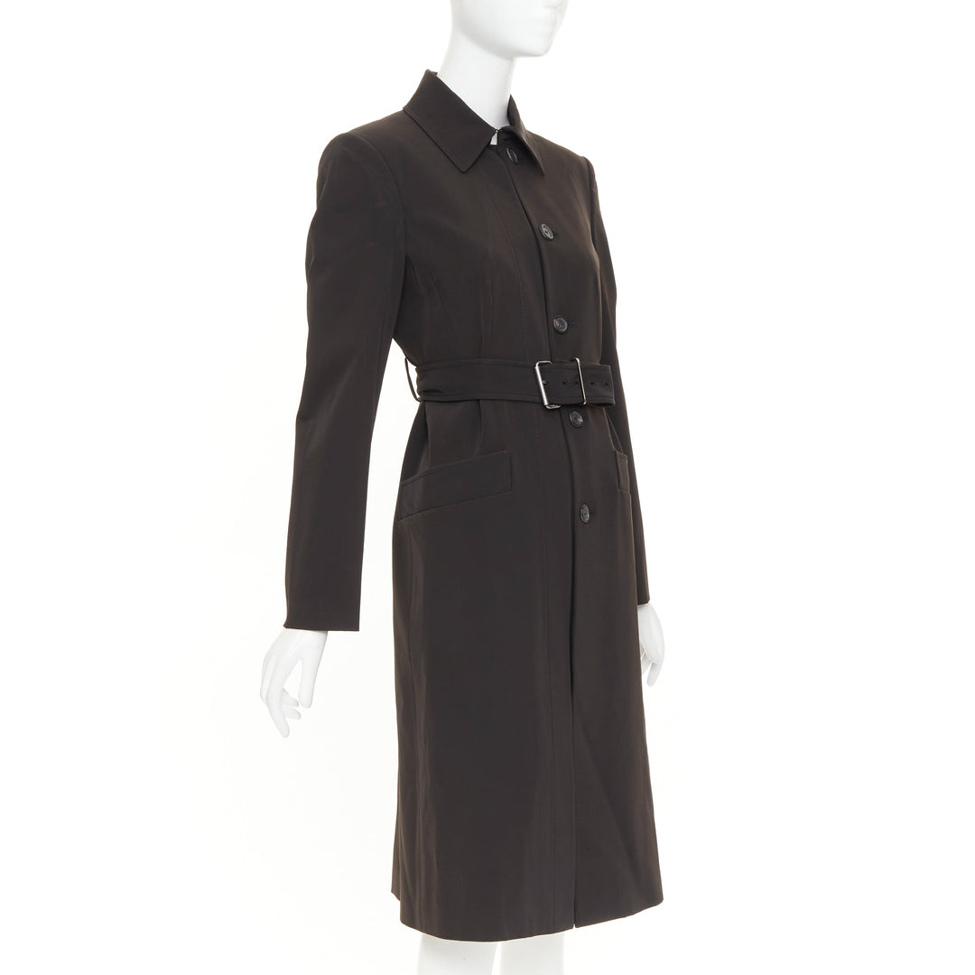 PRADA 1999 Vintage minimal technical single breasted belted trench coat IT42 M