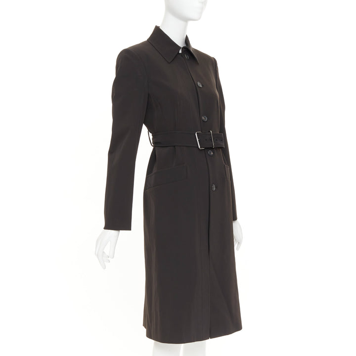 PRADA 1999 Vintage minimal technical single breasted belted trench coat IT42 M