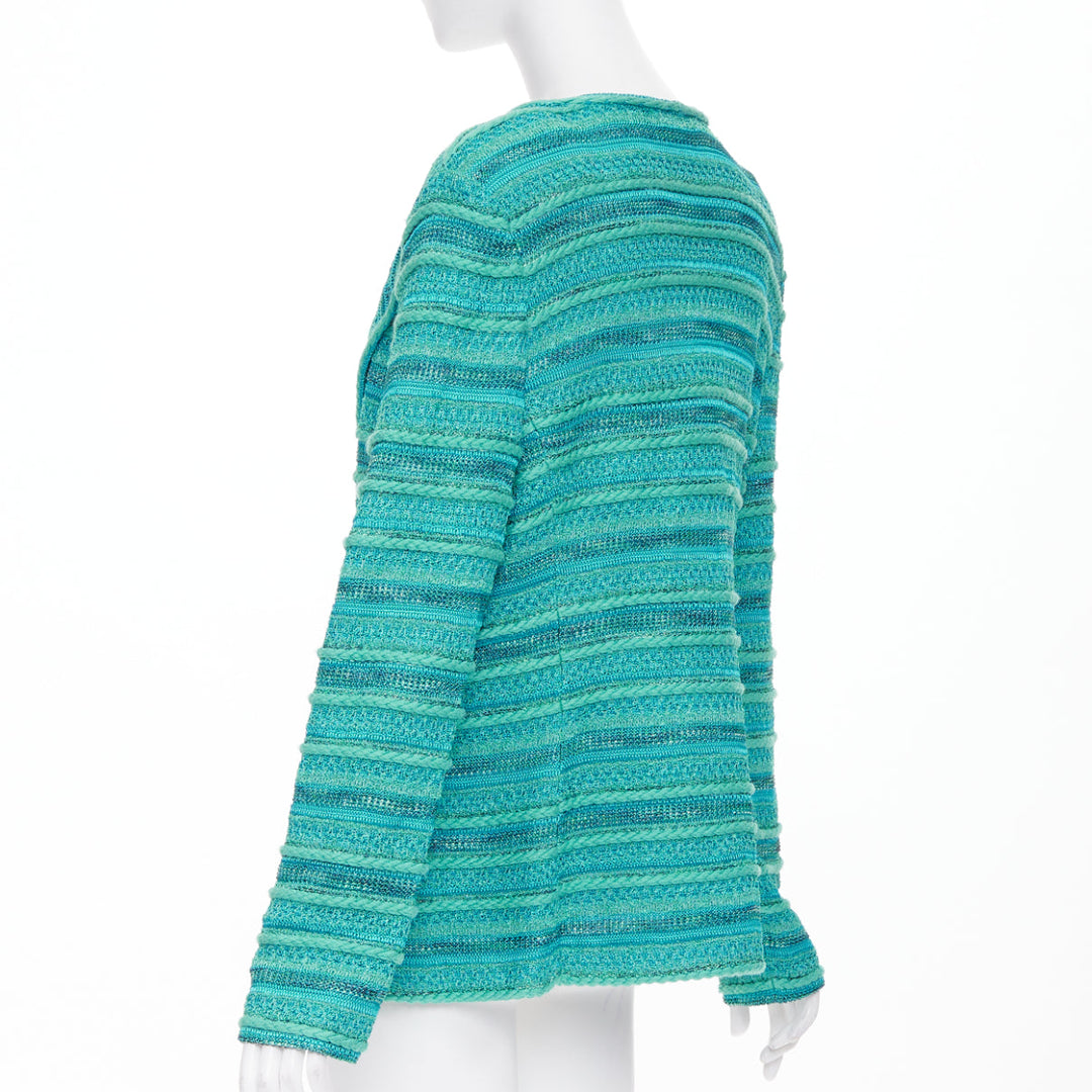 ST JOHN COUTURE turquoise blue multi knit strass button cardigan US14 3XL
