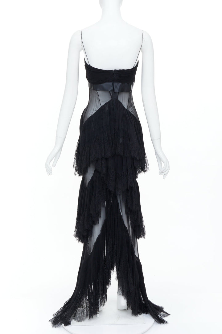 ALEXANDRE VAUTHIER COUTURE 2018 Runway black sheer lace tiered ruffle dress gown