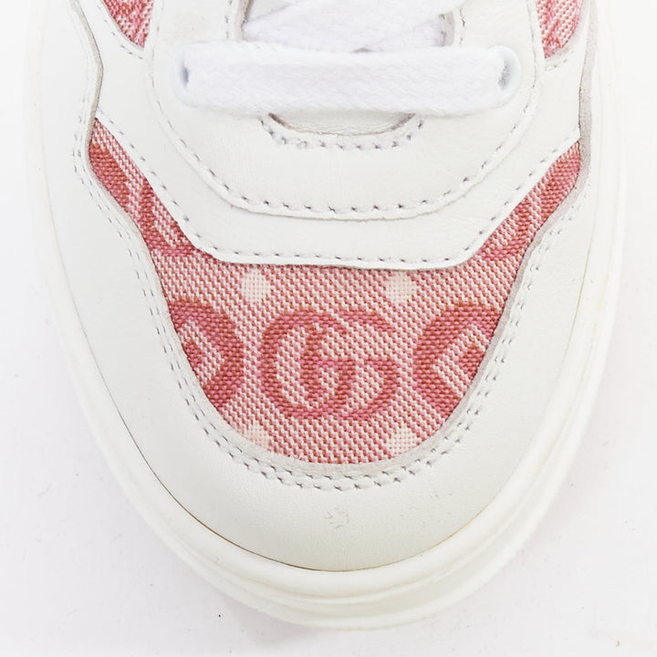 GUCCI KIDS pink white leather fabric GG monogram interlocking sneakers EU29
