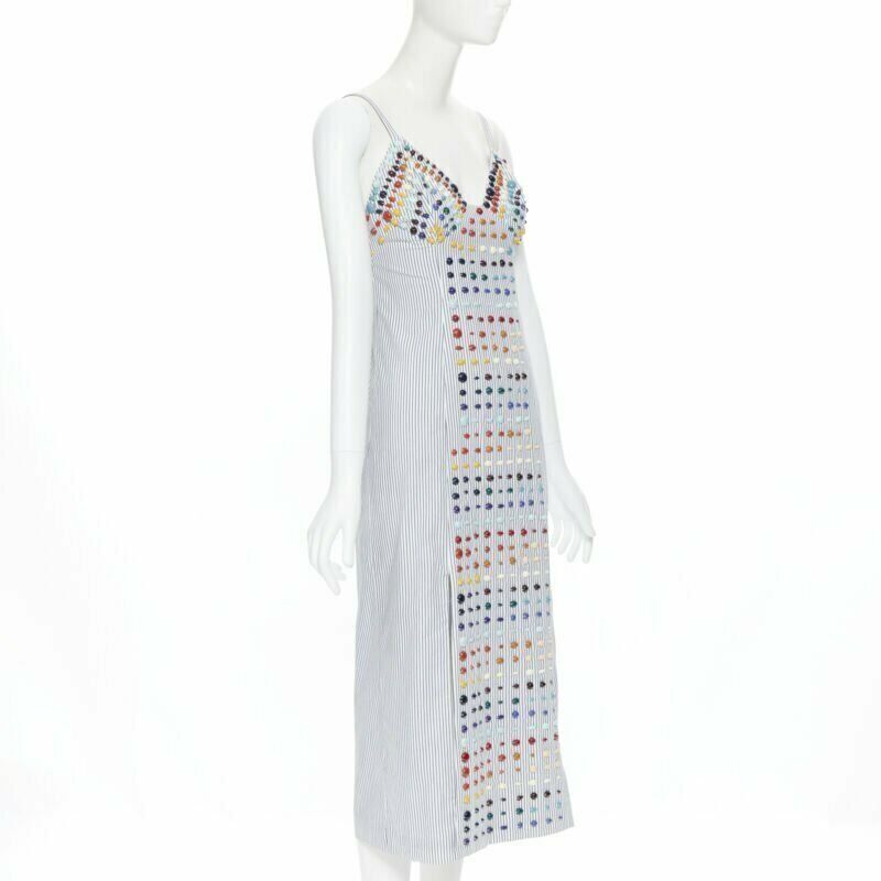 ROSIE ASSOULIN 2019 Runway rainbow beaded striped midi summer dress US0 XS