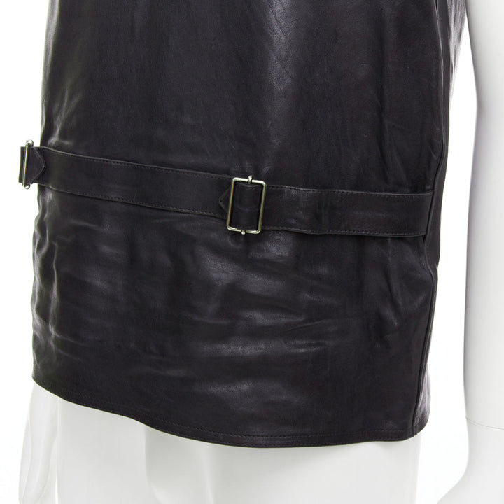 rare PRADA 2023 Runway Raf Simons Vitello black leather buckle vest IT48 M