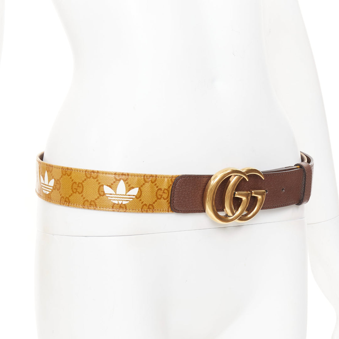 GUCCI ADIDAS 2022 GG Marmont brown coated canvas monogram white leather belt