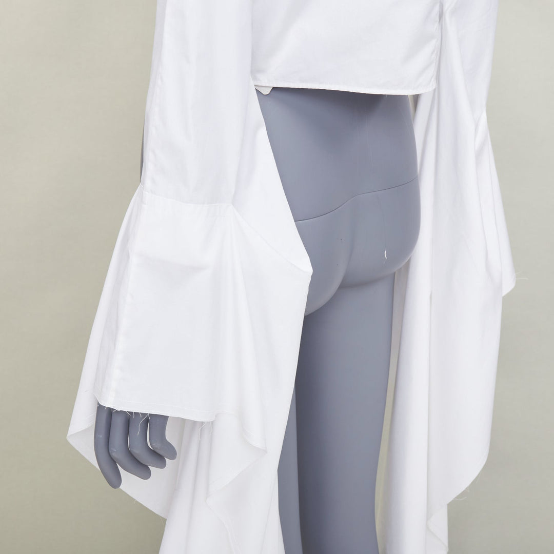 LOEWE white cotton logo button cascade drape sleeves cropped shirt FR36 S