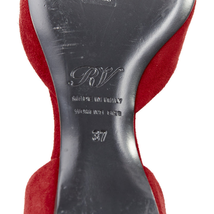 ROGER VIVIER red suede satin rosette d'orsay pointed comfort ballet flats EU37
