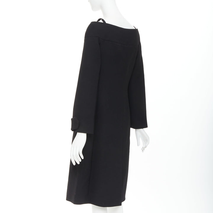 PRADA 2017 black virgin wool off shoulder minimalist coat dress IT40 S