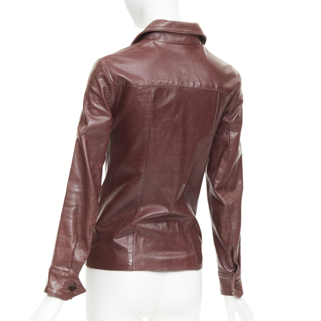 JILL STUART burgundy leather button up fitted leather utility jacket XS