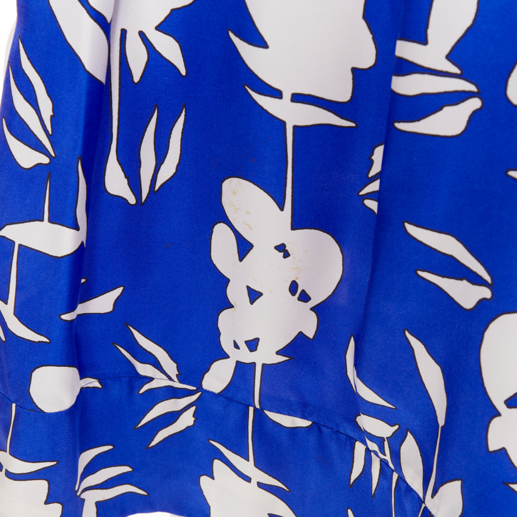 MARNI eletric blue white 100% silk abstrct floral pleated sheath dress IT42 M