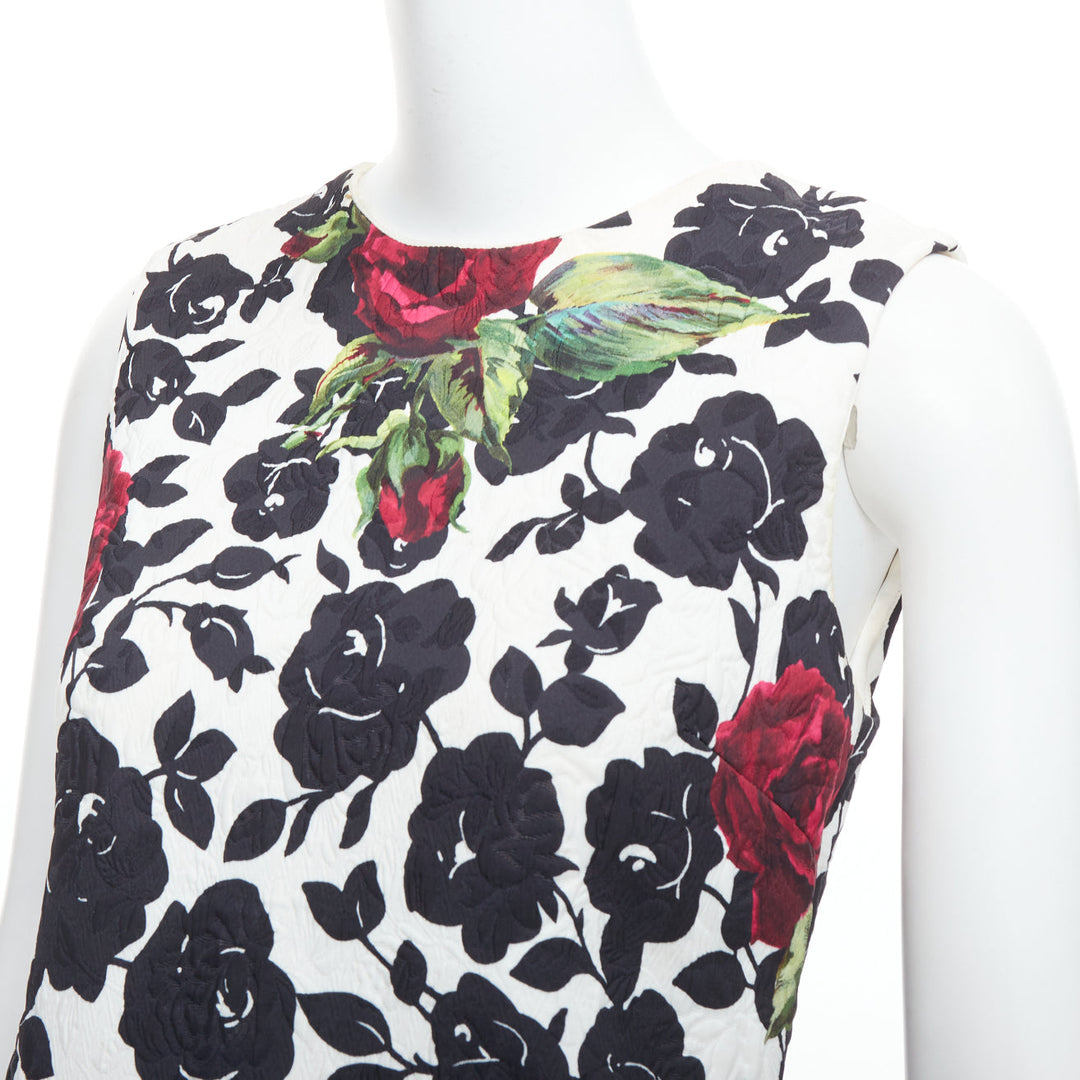 DOLCE GABBANA white red rose floral jacquard crew shift dress IT42 M