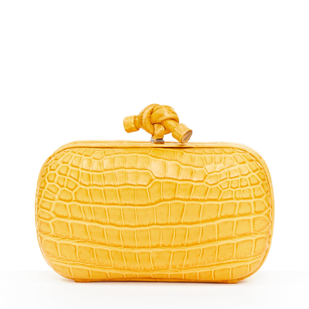 BOTTEGA VENETA Pochette Knot yellow exotic leather minaudiere box clutch bag