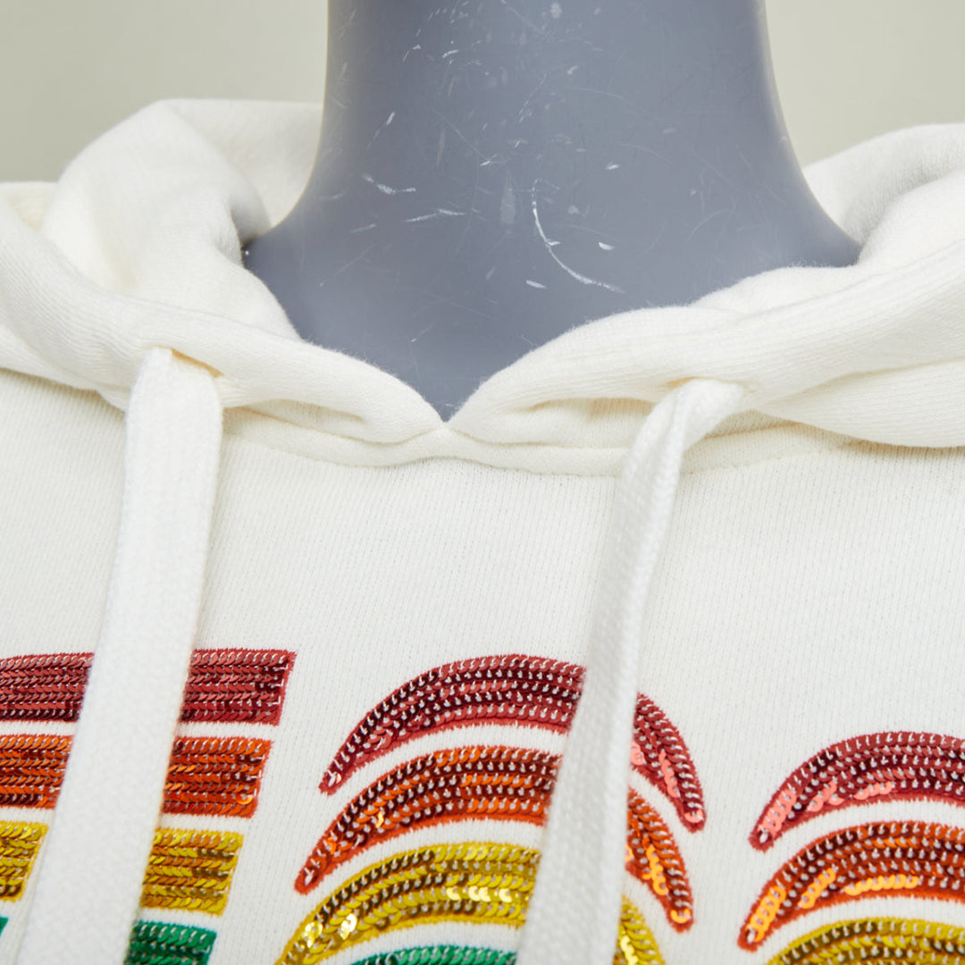 GUCCI 2020 white Rainbow Sequin Logo raw cut hem cropped hoodie sweatshirt S