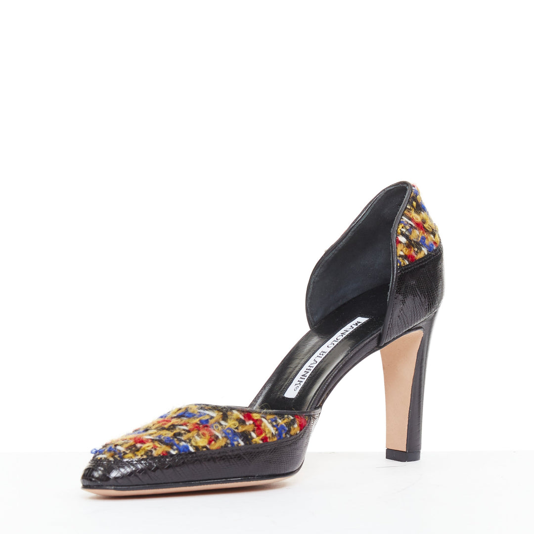 rare MANOLO BLAHNIK Kurung Dorsay multicolor boucle tweed court pumps EU37