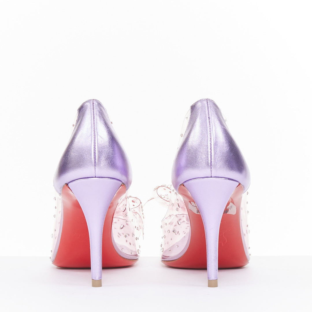CHRISTIAN LOUBOUTIN Jelly Strass 80 metallic lilac crystal PVC bow pump EU37