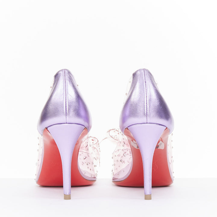 CHRISTIAN LOUBOUTIN Jelly Strass 80 metallic lilac crystal PVC bow pump EU37
