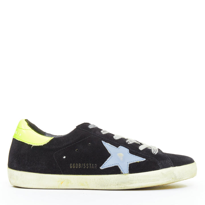 GOLDEN GOOSE GGDB SStar black neon green suede distressed sneakers EU37