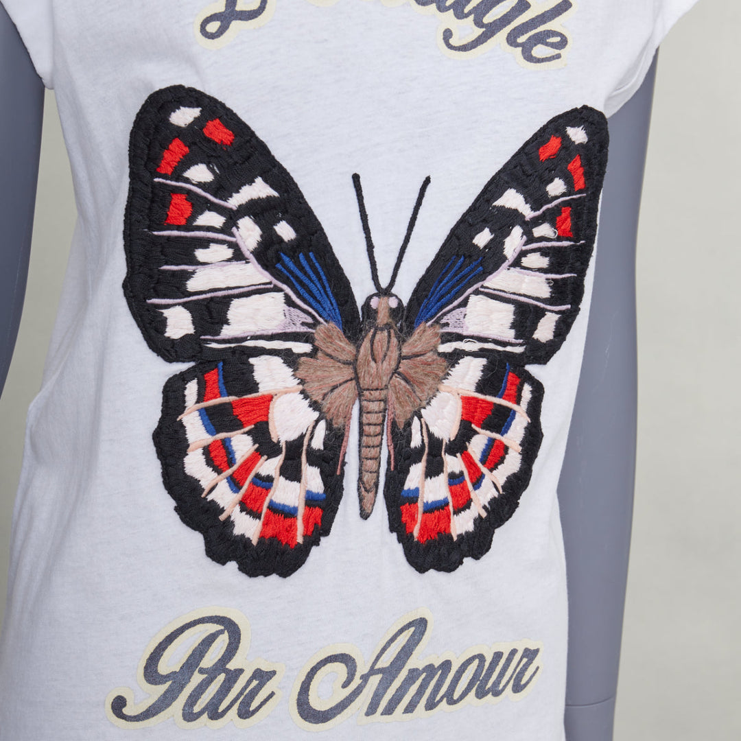 GUCCI L'Aveugle Par Amour white butterfly embroidered tshirt XS