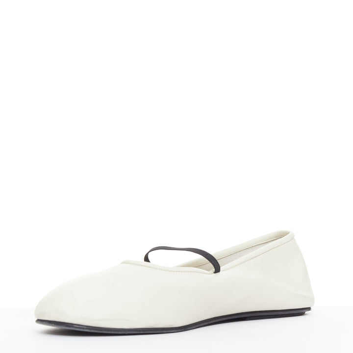 THE ROW off white nappa calfskin leather black elastic ballerina flats EU37