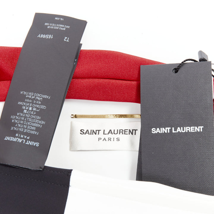 SAINT LAURENT 2022 Runway cutout bandeau red black YSL logo catsuit Sz.2 S