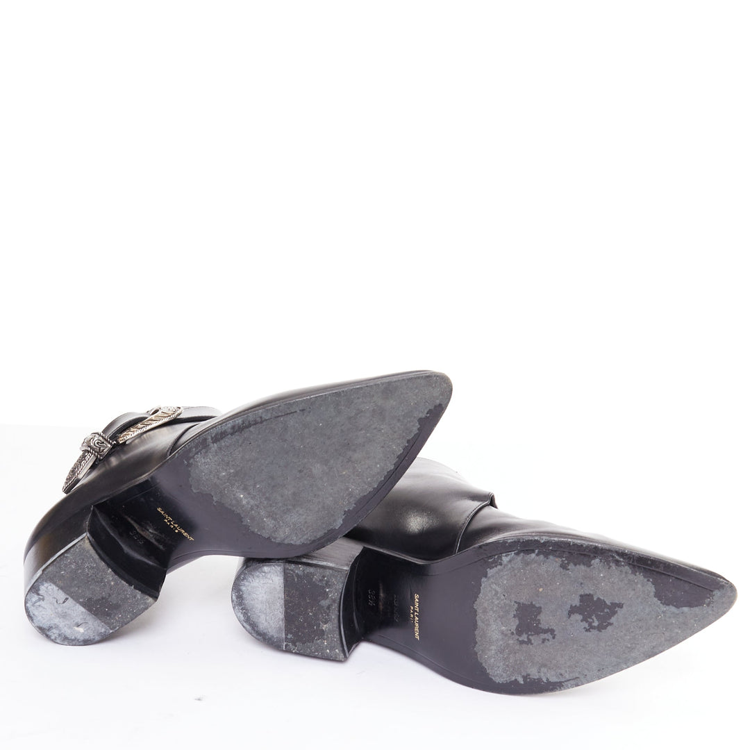 SAINT LAURENT Hedi Slimane silver western buckle heeled Chelsea booties EU38.5