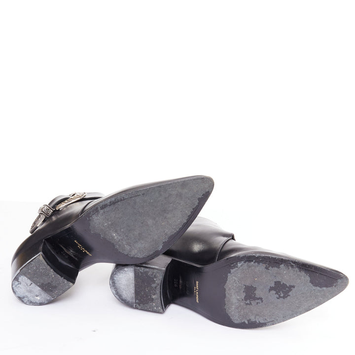 SAINT LAURENT Hedi Slimane silver western buckle heeled Chelsea booties EU38.5