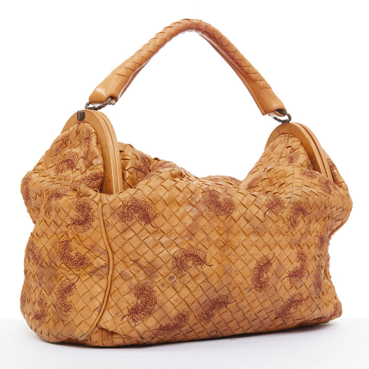 BOTTEGA VENETA 2009 Runway Duette Hobo tan brwn plume Intrecciato woven bag