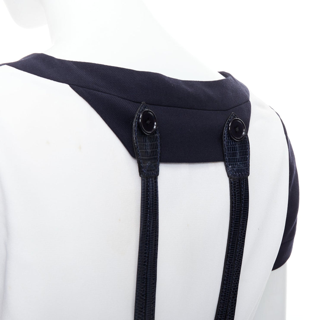 rare GIANFRANCO FERRE Vintage navy white suspender panelled dress IT40 S