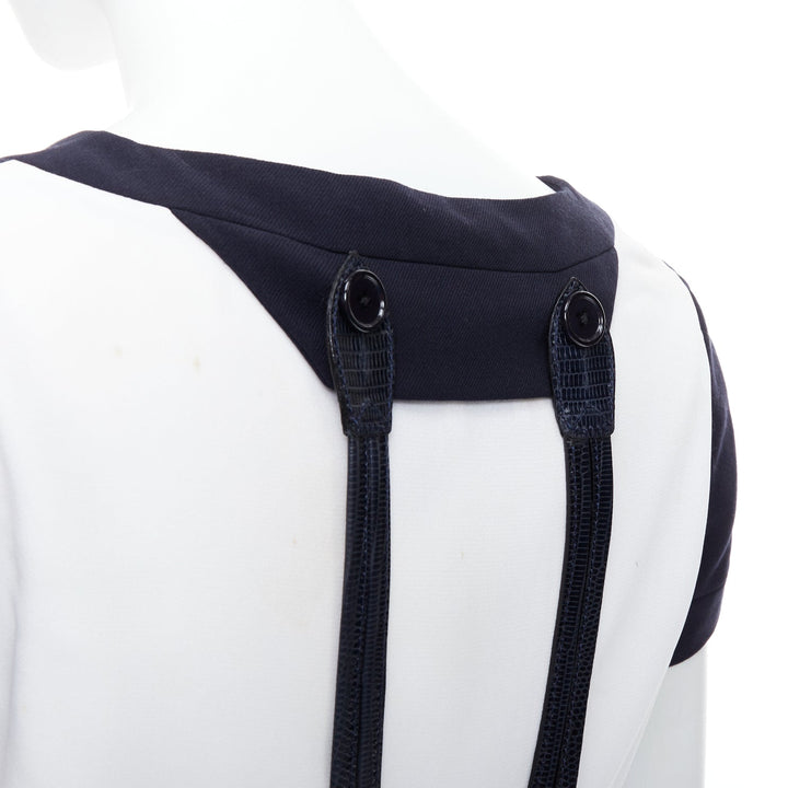 rare GIANFRANCO FERRE Vintage navy white suspender panelled dress IT40 S