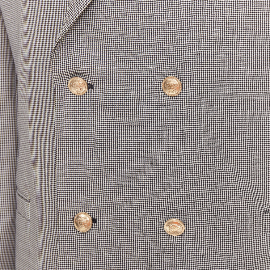 VERSACE grey wool micro houndstooth gold Medusa double breasted blazer EU50 L