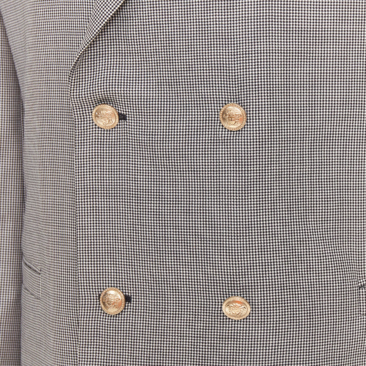 VERSACE grey wool micro houndstooth gold Medusa double breasted blazer EU50 L