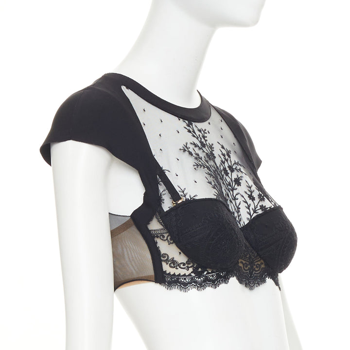 LA PERLA sheer lace underwire embroidery corset cap sleeve crop top 32B