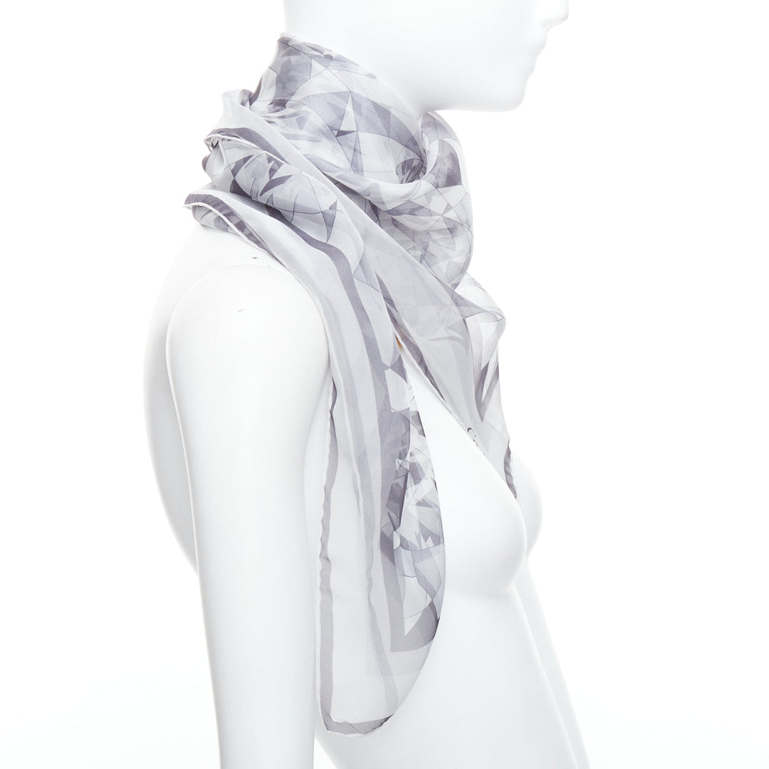 CARTIER 100% silk grey sheer diamond cuts print square scarf