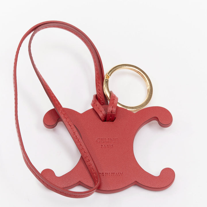CELINE red smooth calfskin Triomphe gold hardware keyring bag charm