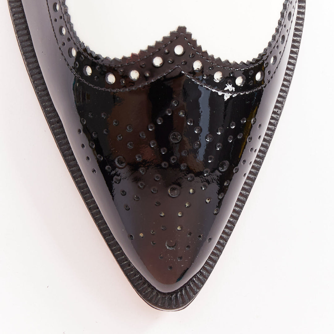 CHRISTIAN LOUBOUTIN Zazou Fiori Flat Patent black white point toe brogue EU38.5