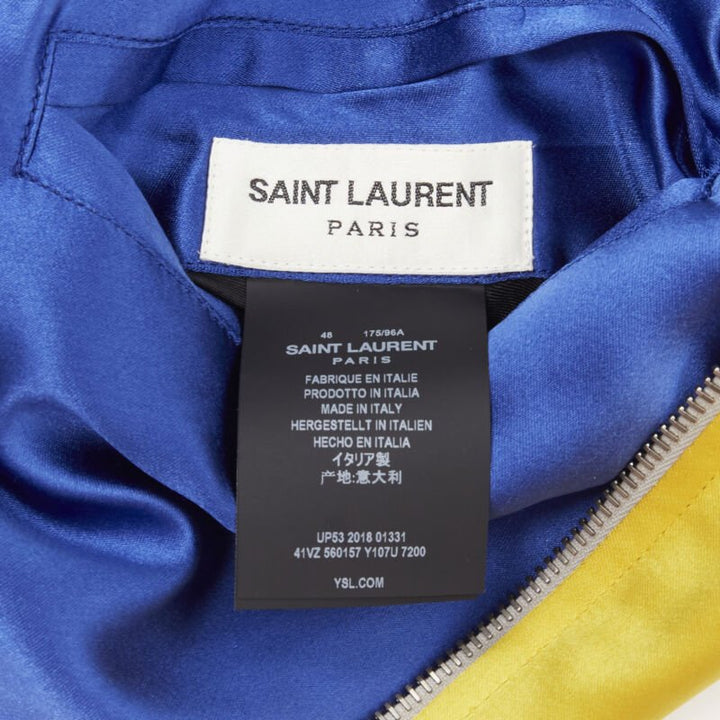 Runway SAINT LAURENT 2018 Reversible yellow blue bird embroidery bomber EU50