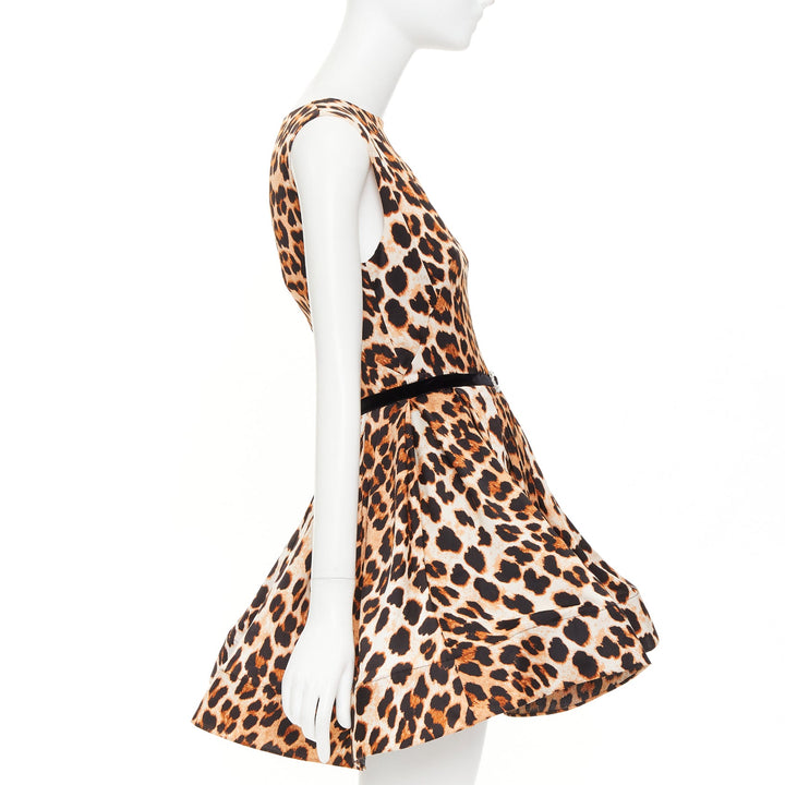 BRONX & BANCO Luciana leopard print velvet belted fit flare mini dress XS