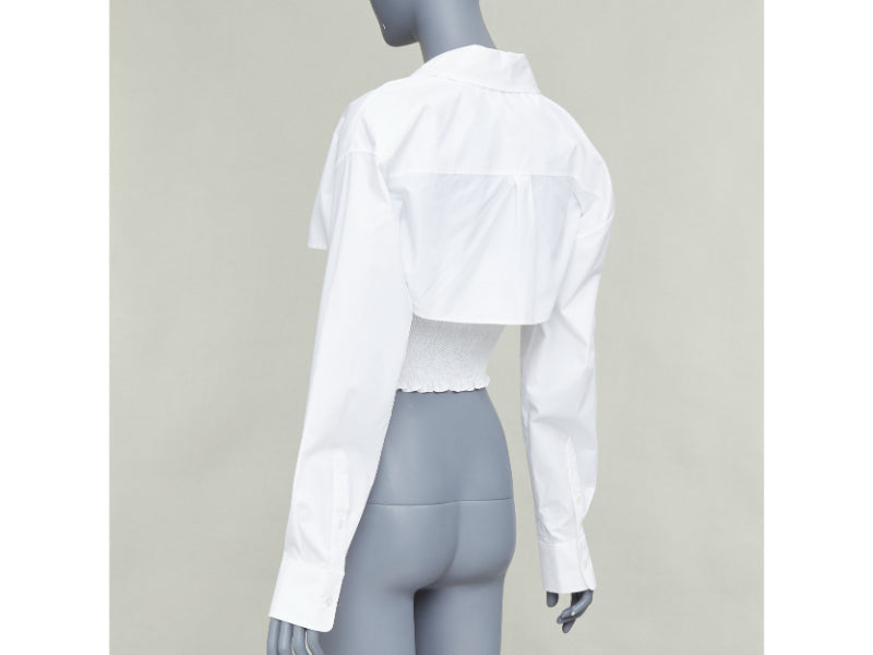 T ALEXANDER WANG white cotton smocked tube oversized crop shirt set S