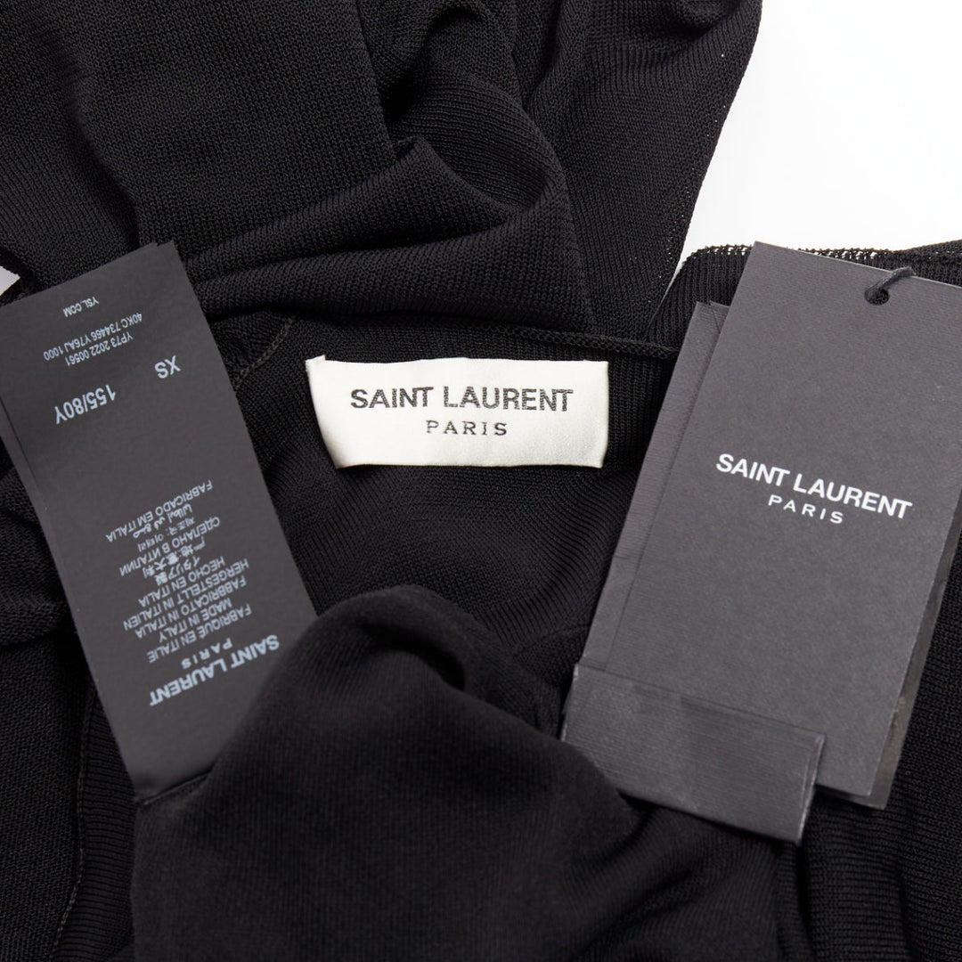 SAINT LAURENT 2023 black viscose ruched one shoulder semi sheer dress XS