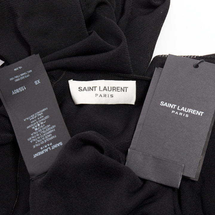SAINT LAURENT 2023 black viscose ruched one shoulder semi sheer dress XS