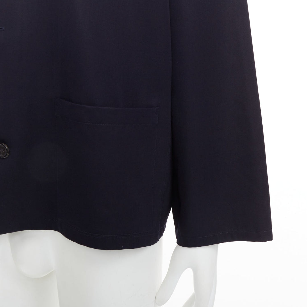 YOHJI YAMAMOTO HOMME navy wool wide cut sleeve boxy cropped blazer M