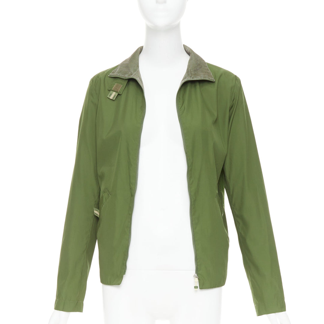 FENDI JEANS Vintage green nylon technical small logo zip up jacket