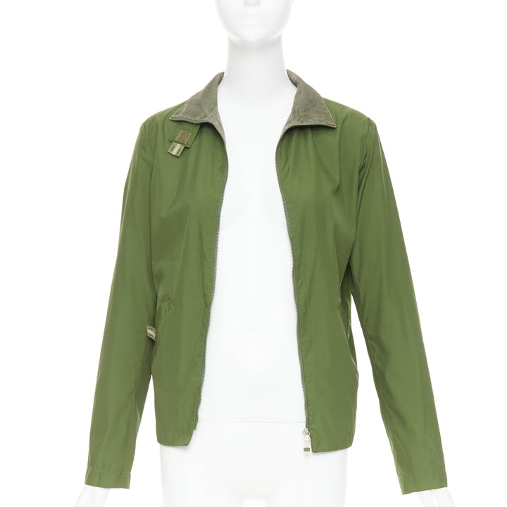 FENDI JEANS Vintage green nylon technical small logo zip up jacket