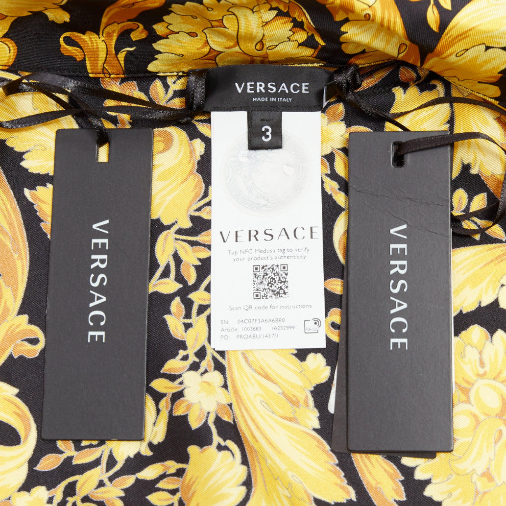 VERSACE 100% silk Signature Barocco Baroque print gold black robe gown Sz3 L